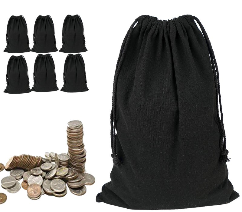 Lanyani 6 Packs Bank Coin Money Cash Bag Sacks, 12" x 17" Canvas Deposit Change Transit Bags with Drawstring, Heavy Duty, Black - Image 1